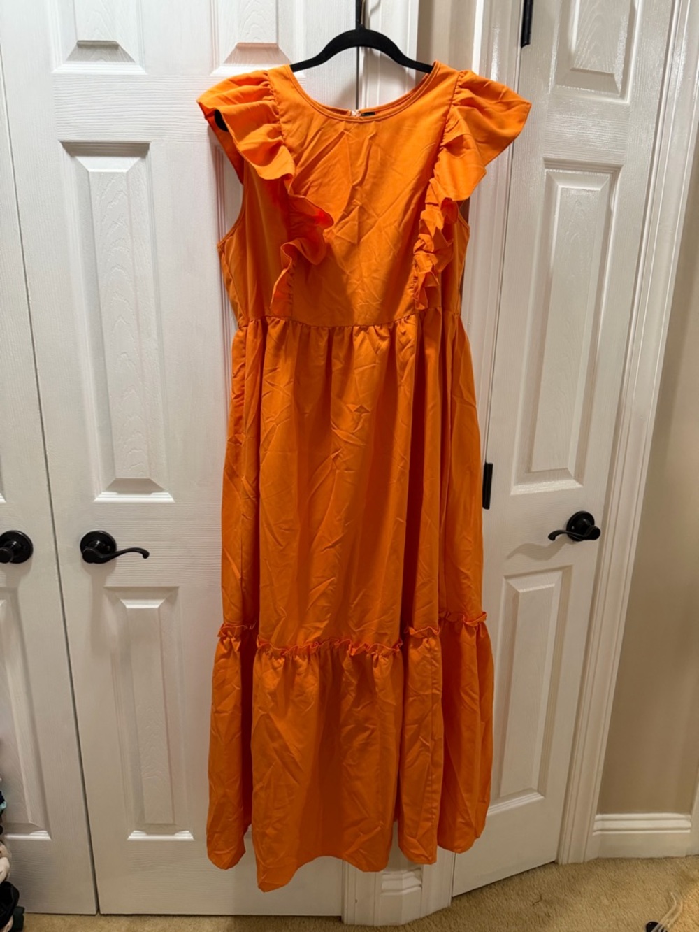 Girls Orange Ruffle Sleeve Maxi Dress